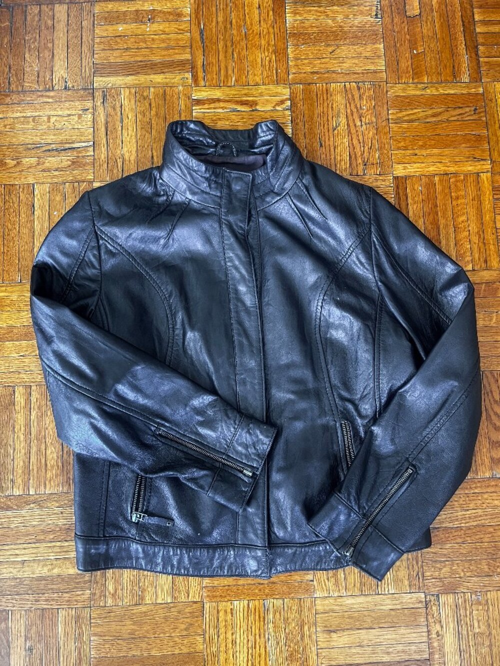 Genuine Leather Black Moto Jacket Women's M